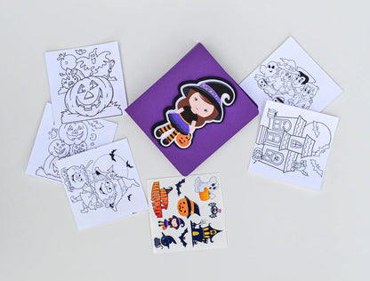 Purple Halloween Treat & Craft Box – Girls Party Favor Set, Classroom Gift, Halloween Activity Kit Mi tienda