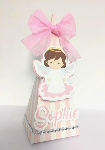 Personalized Angel Favor Box: Rhinestone & Pink Bow - Baptism, Christening Mi tienda