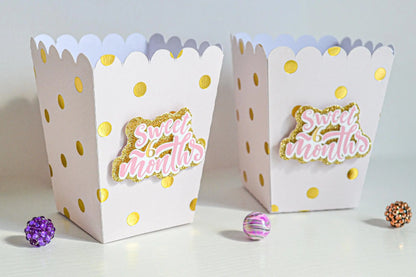 Personalized Gold & Pink Polka Dot Popcorn Boxes – Custom Baby Shower or Birthday Party Favors – Kids' Celebration Treat Containers Mi tienda
