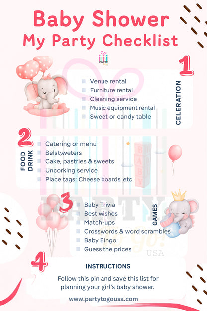 Baby Shower Planning Checklist Printable —  Pink Elephant Design (Free Download)