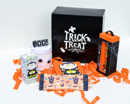 Halloween Treat & Craft Box – Kids Party Favor Set with Skittle, Hershey’s Bar, Pringles and Drink Mi tienda