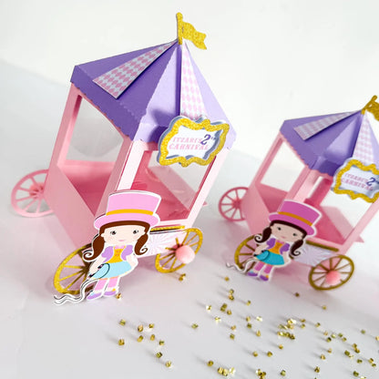 Custom Circus Carriage Treat Boxes – Personalized Pastel Birthday Favor, Set of 6 Mi tienda