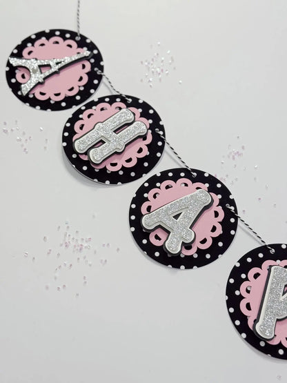 Pink Paris Eiffel Tower Birthday Banner | Personalized Paris Party Decor Mi tienda