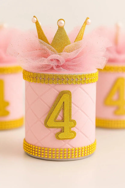 Princess Party Favor Cans: Pink & Gold Crown Decorations Mi tienda
