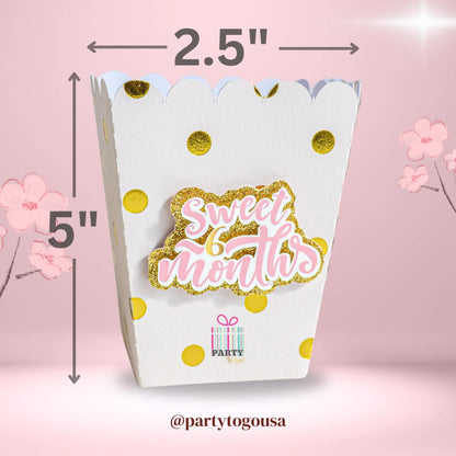 Personalized Gold & Pink Polka Dot Popcorn Boxes – Custom Baby Shower or Birthday Party Favors – Kids' Celebration Treat Containers Mi tienda