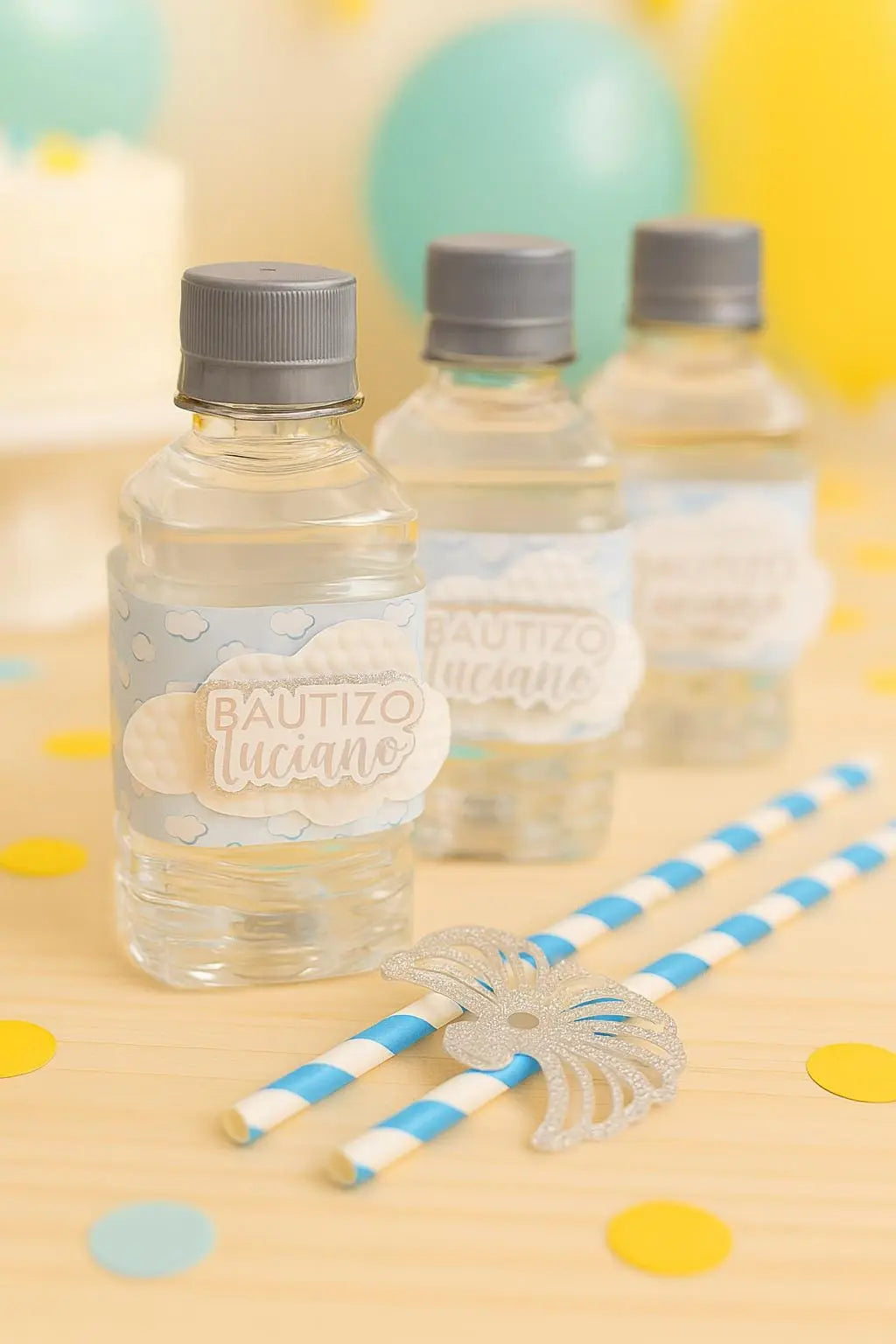 Angel Water Bottle Labels with Straws | Personalized Baptism, Baby Shower, Communion Party Drink Wraps Mi tienda