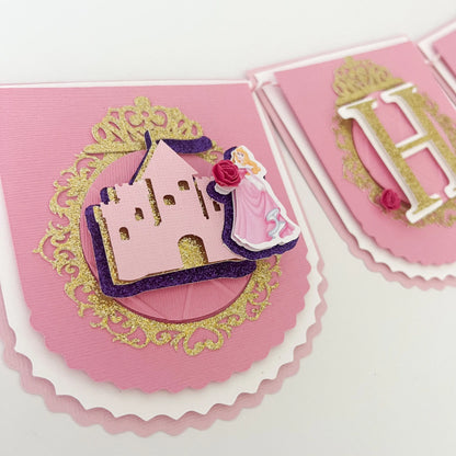 Princess Happy Birthday Banner Sleeping Beauty Party Decorations Aurora Birthday Banner Disney Princess Aurora  Pink and Gold Theme Party Mi tienda
