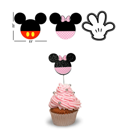 Mickey & Minnie Cupcake Toppers | Mickey Mouse Birthday Picks | Minnie Party Decorations | Cupcake Party Favors Mi tienda