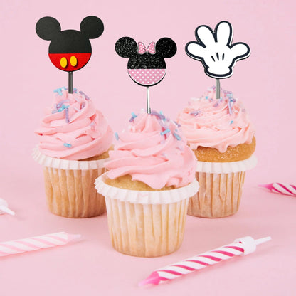 Mickey & Minnie Cupcake Toppers | Mickey Mouse Birthday Picks | Minnie Party Decorations | Cupcake Party Favors Mi tienda