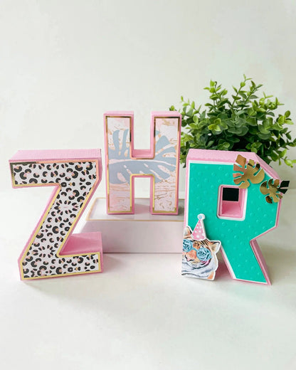 Safari Baby Shower Name Letters: Jungle 3D Centerpiece with Animal Print, Girl Shower Table Decor Mi tienda