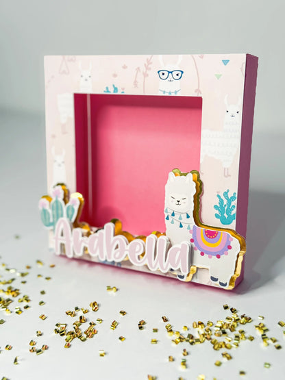 Personalized Llama Cactus Photo Frame – Boho Fiesta & Birthday Party Favor Keepsake Mi tienda