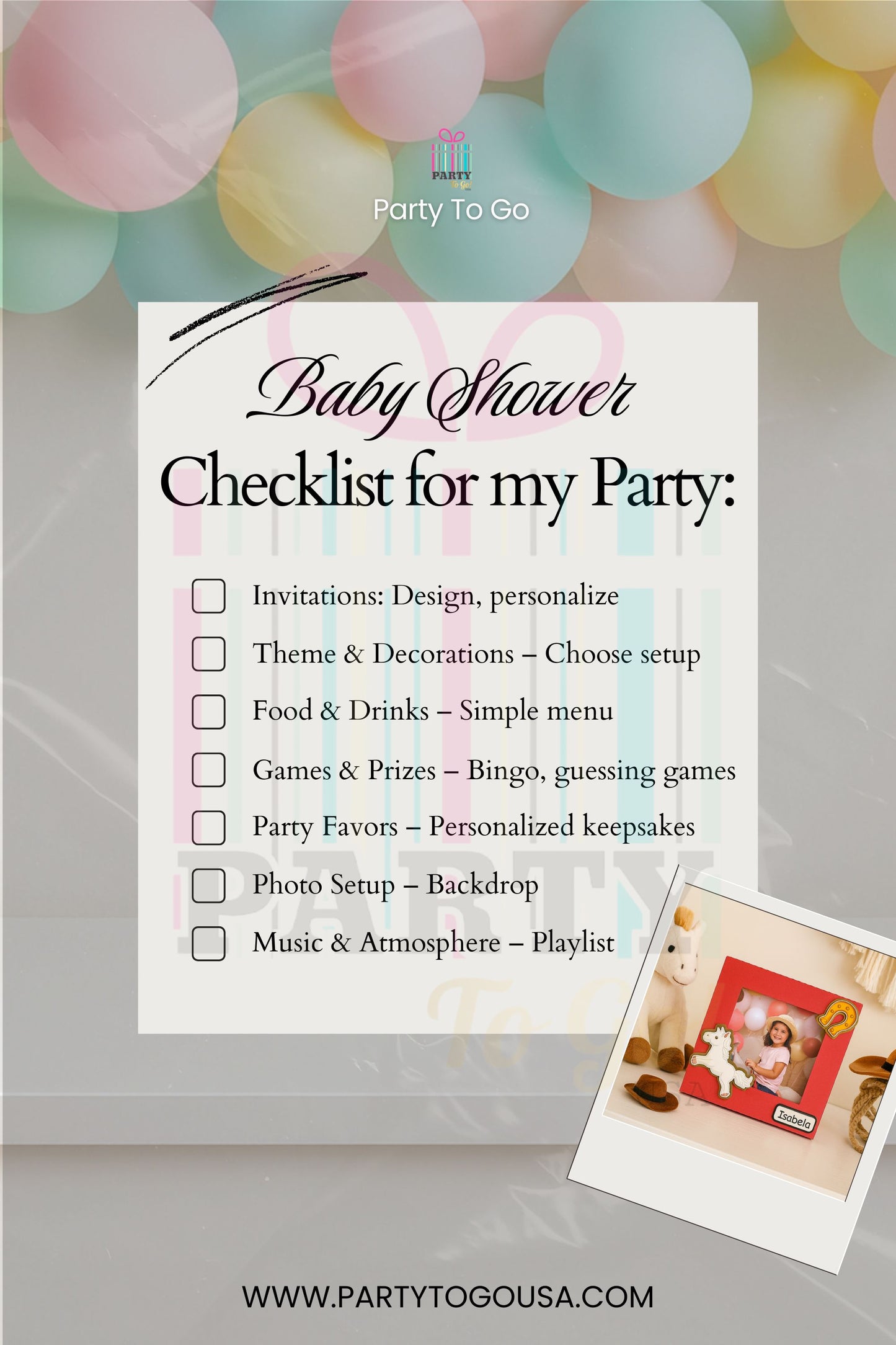 Baby Shower Planning Checklist Printable — Elegant Balloon Design (Free Download)