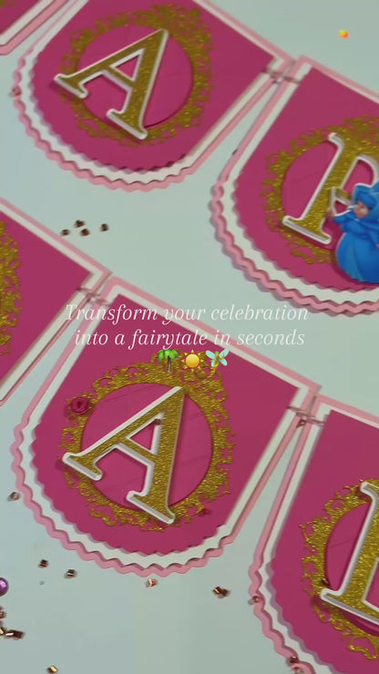 Sleeping Beauty Birthday Banner – Pink & Gold Princess Party Garland